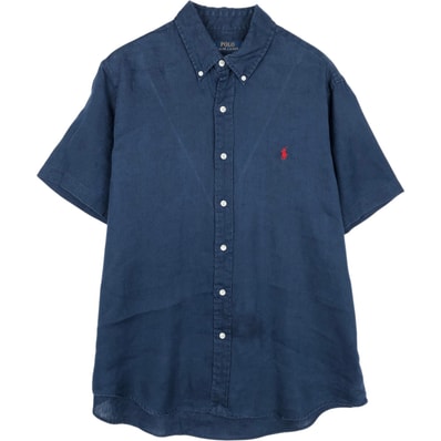 古着 ラルフローレン Ralph Lauren POLO RALPH LAUREN CLASSIC FIT 半袖 リネン ボタンダウンシャツ メンズL相当/eaa650790