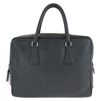 美品 PRADA プラダ サフィアーノ 三角ロゴプレート ブラック 黒 シルバー金具 レザー ビジネスバッグ ブリーフケース 602464 【中古】