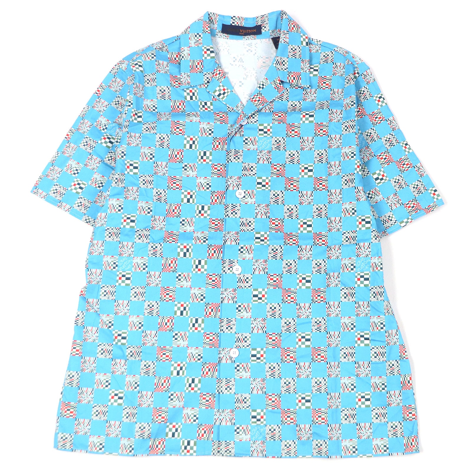 未使用品 ルイヴィトン
 半袖シャツ ディストーテッドダミエ ブルー メンズ M
