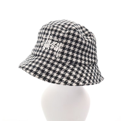 STUSSY ステューシー チェック柄 バケット ハット S-M ホワイト 帽子