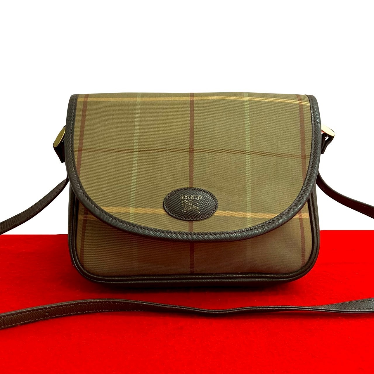 BURBERRY バーバリー シャドーホース ロゴ キャンバス レザー ショルダーバッグ ブラウン
 92094