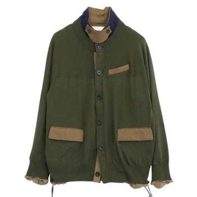 Sacai サカイ ジャケット 22-02806M Knit Jacket 異素材切替 ドッキング ニット ジャケット モスグリーン系 2【中古】