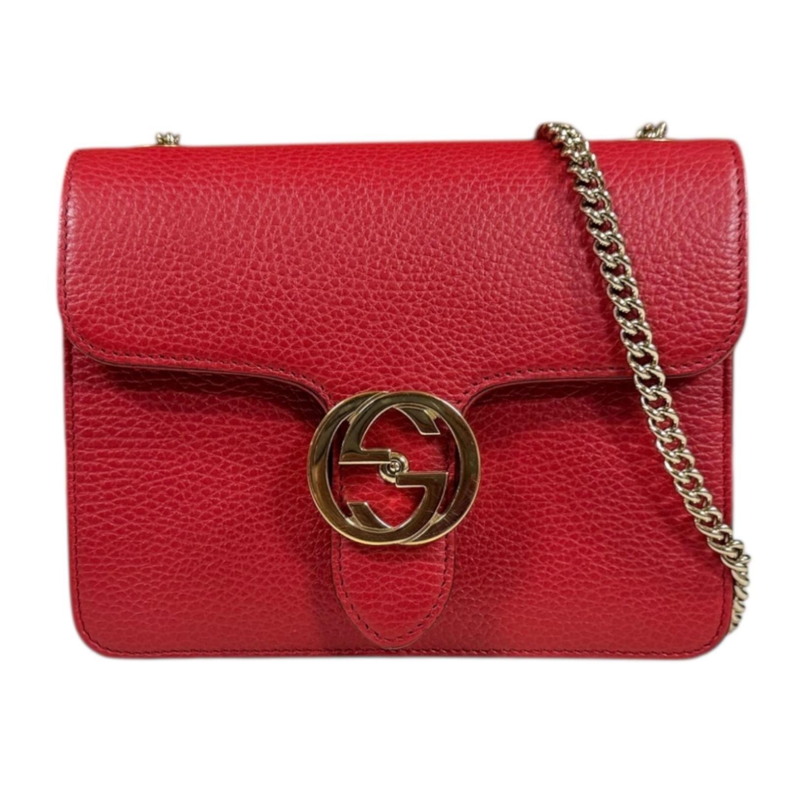グッチ インターロッキングG ショルダーバッグ レザー 510304 レッド レディース GUCCI 中古