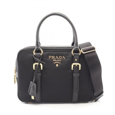 プラダ PRADA TESSUTO+SAFFIANO 2WAY ハンドバッグ バッグ ナイロン サフィアーノレザー レディース ブラック系 1BB088 【中古】
