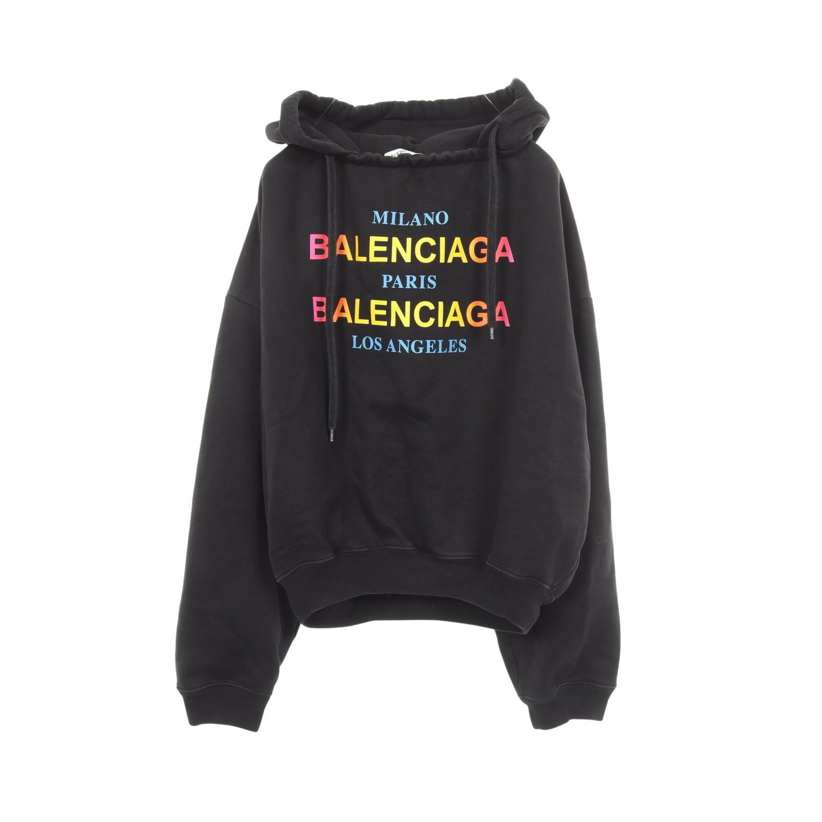 バレンシアガ BALENCIAGA レインボーロゴ パーカー 衣料品 トップス コットン レディース ブラック系 【中古】