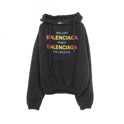 バレンシアガ BALENCIAGA レインボーロゴ パーカー 衣料品 トップス コットン レディース ブラック系 【中古】