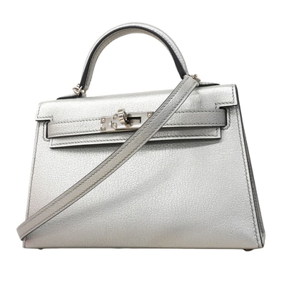 ★SALE【6fa1553-g】エルメス ハンドバッグ ミニケリー2 シェーブル シャムキラ アルジャン シルバー金具 K刻印 2wayバッグ【中古】レディース