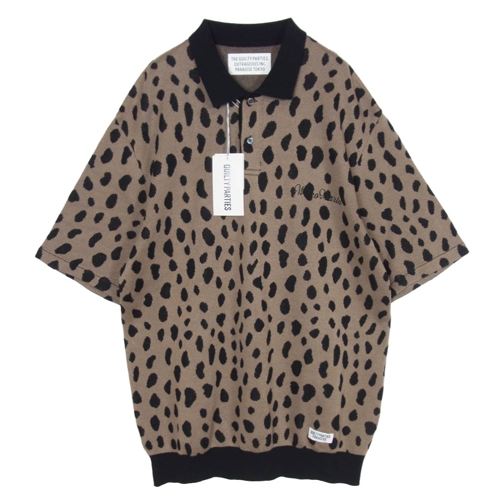 WACKO MARIA ワコマリア 半袖シャツ 24SS-WMK-KN10 LEOPARD KNIT JACQUARD POLO SHIRT レオパード ニット ポロシャツ ブラウン系 M【美品】【中古】