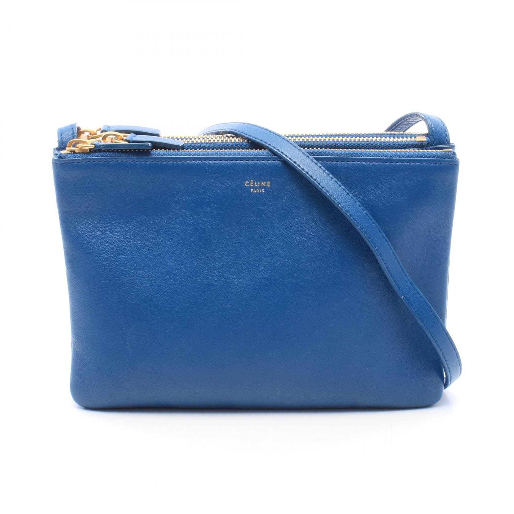 セリーヌ CELINE TRIO SMALL トリオ スモール ショルダーバッグ バッグ レザー レディース ブルー系 【中古】