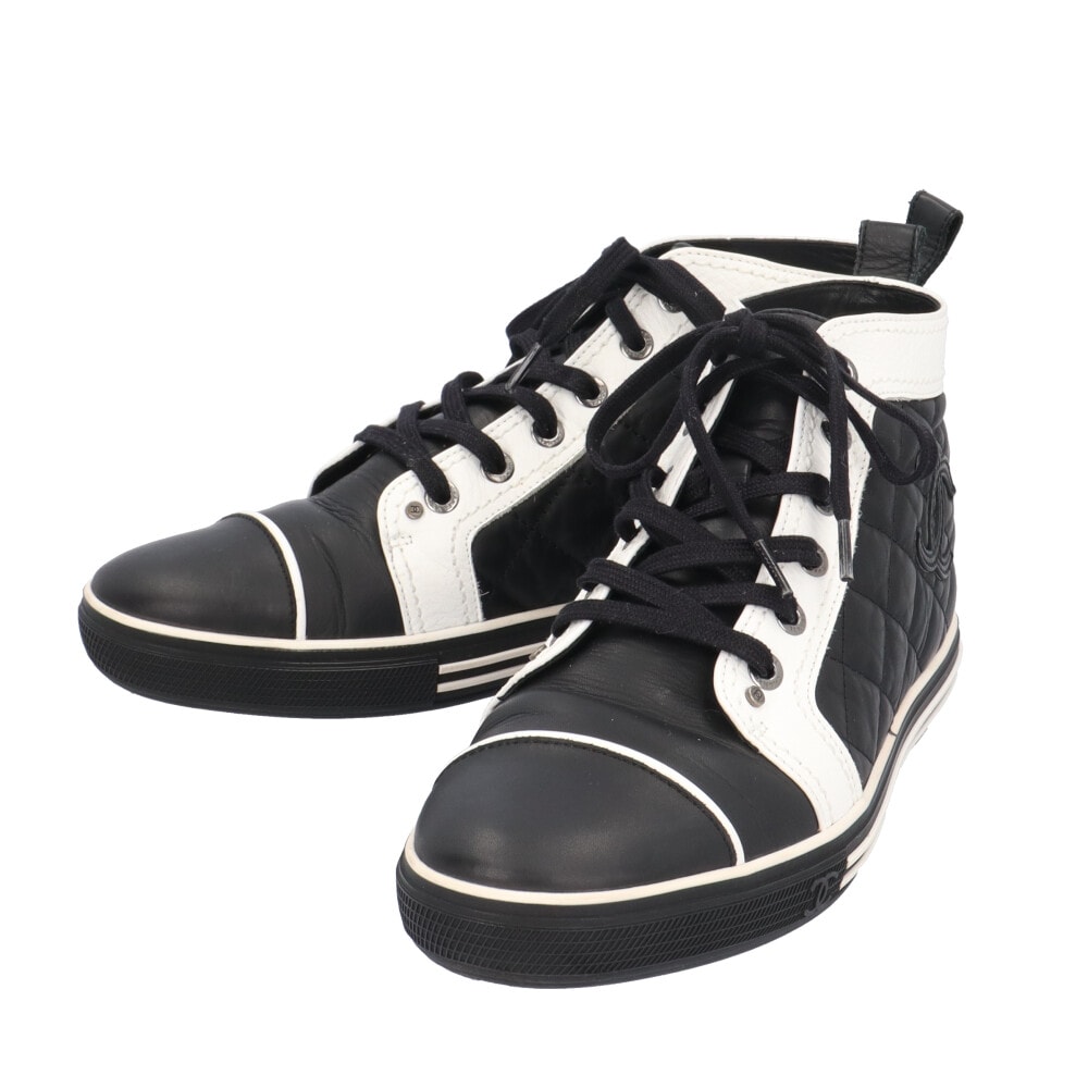 シャネル マトラッセ ココマーク バイカラー スニーカー レザー G28067 レディース CHANEL 中古