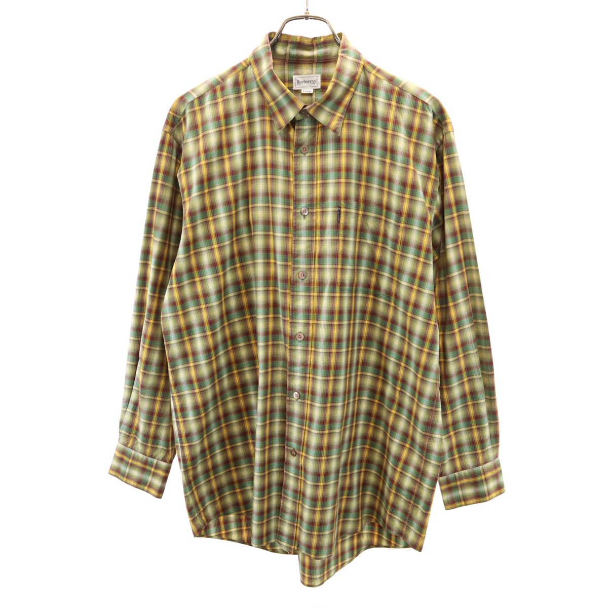 Burberrys バーバリーズ 90s オールド 白タグ オンブレチェック柄 長袖 コットンシャツ L C-TK83