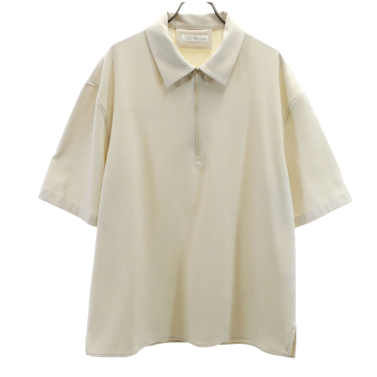 ZARA ザラ 半袖 ハーフジップ ポロシャツ M ベージュ