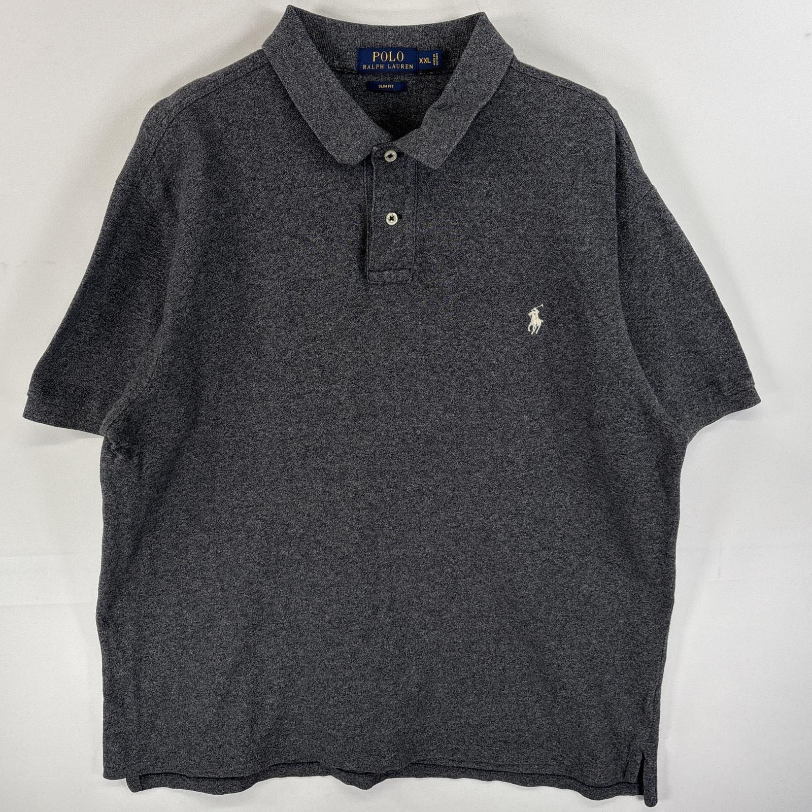 古着 ポロ・ラルフローレン POLO RALPH LAUREN ポロシャツ ワンポイント ロゴ 刺繍 大きいサイズ SLIM  FIT 14041  グレー 無地 メンズ