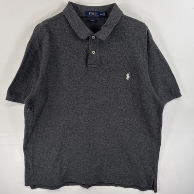 古着 ポロ・ラルフローレン POLO RALPH LAUREN ポロシャツ ワンポイント ロゴ 刺繍 大きいサイズ SLIM FIT 14041 グレー 無地 メンズ