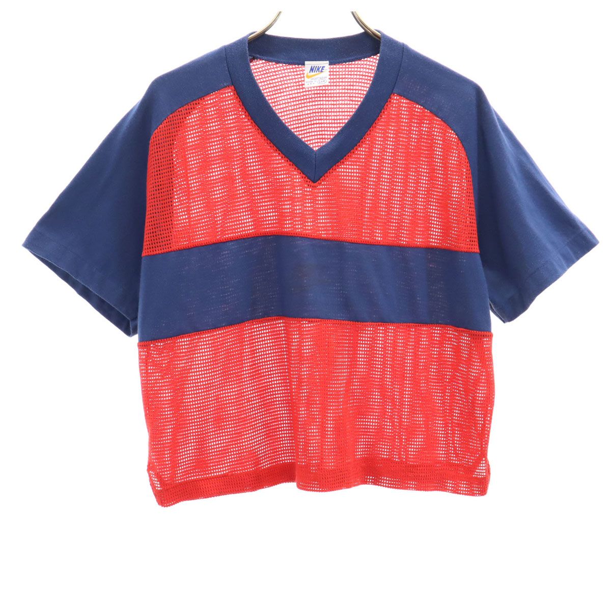 NIKE - 古着 NIKE ナイキ 80s USA製 ヴィンテージ 半袖 メッシュ Vネック Tシャツ L レッド ショート丈 レディース NIKE ナイキ Tシャツ 輸入古着 英字 文字 スウォッシュ プリント