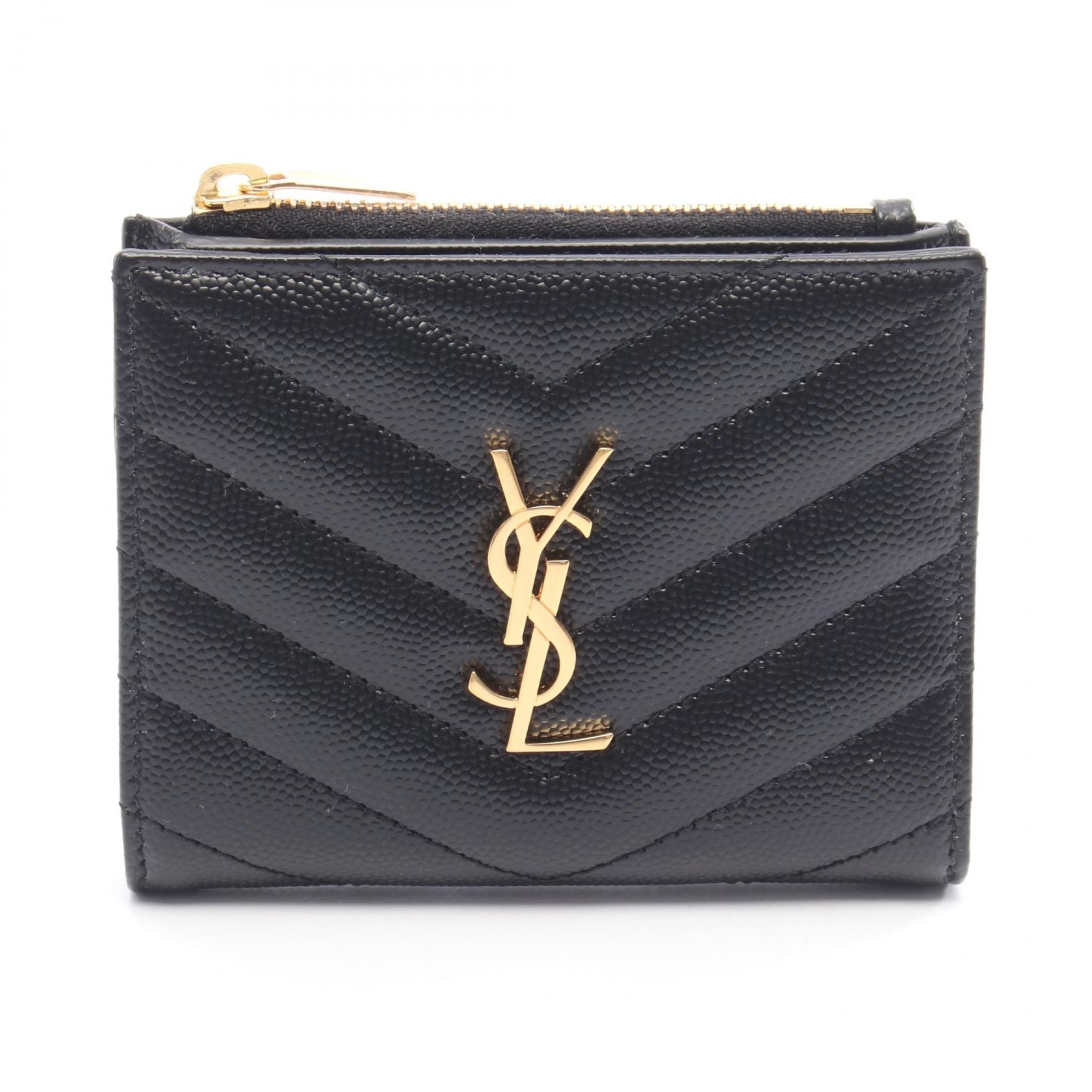 サンローランパリ SAINT LAURENT PARIS モノグラム 二つ折り財布 財布 レザー レディース ブラック系 575879BOW011000 【新品】