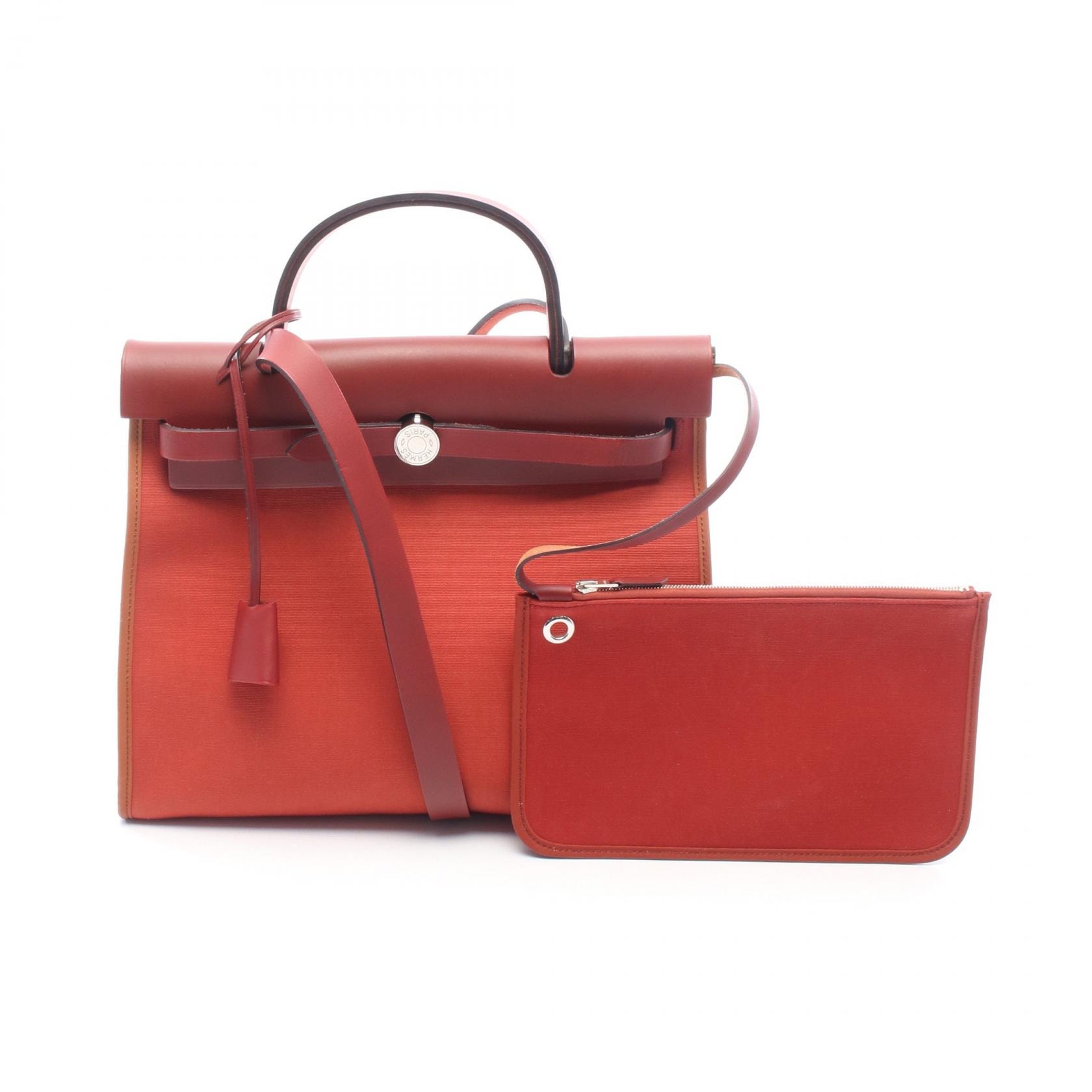 エルメス HERMES エールバッグジップPM 2WAY ハンドバッグ バッグ キャンバス レザー トワルオフィシエ / ヴァッシュハンター トワルオフィシエ ルージュデュセス T刻印(2015年製造) レディース レッド系