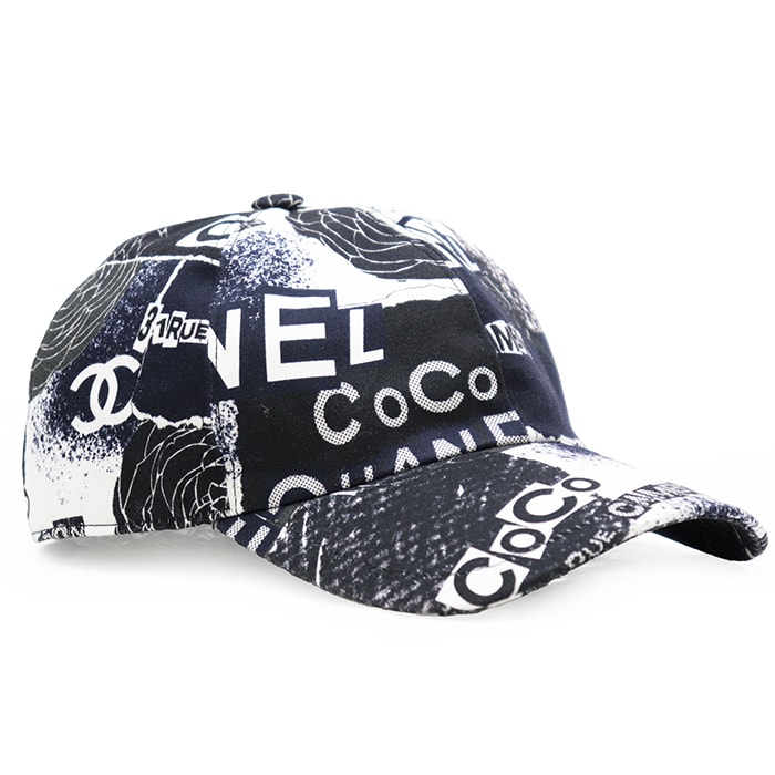 【極美品】CHANEL シャネル キャップ メンズ レディース ユニセックス  COCOマーク ロゴ ボタン カメリアプリント コットン100% 帽子 小物 ブラック ホワイト 黒 白 イタリア製