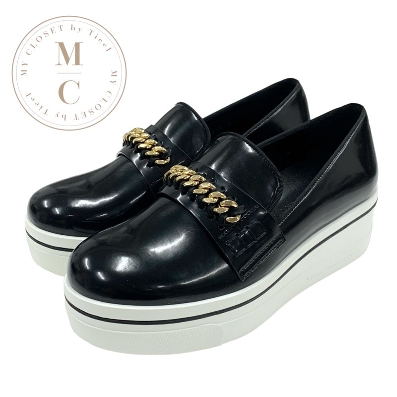 ステラマッカートニー STELLA McCARTNEY ビンクス ローファー 革靴 靴 シューズ レザー ブラック ホワイト 黒 ゴールド 厚底 チェーン