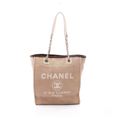 シャネル CHANEL ドーヴィル トートバッグ バッグ キャンバス レザー レディース ベージュ系 / ブラウン系 【中古】