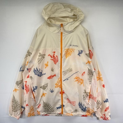 古着 コロンビア Columbia ジャケット フルジップ Flash-Challenger Novelty Windbreaker ワンポロゴ 2XL ベージュ系 メンズ