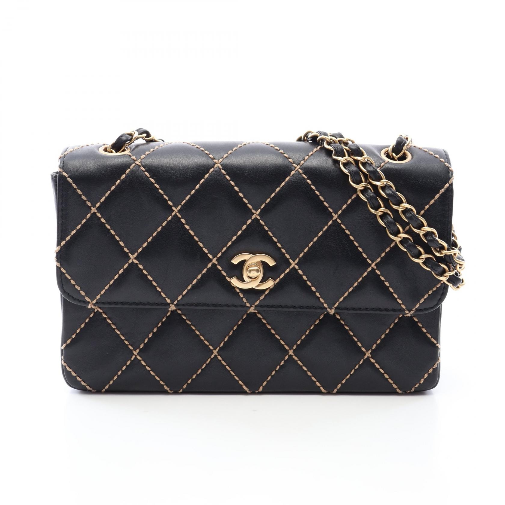 シャネル CHANEL ワイルドステッチ ショルダーバッグ バッグ ラムスキン(羊革) レディース ブラック系 【中古】
