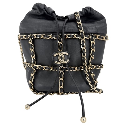 CHANEL シャネル ショルダーバッグ チェーン バケットバッグ 肩掛け 斜め掛け ラムスキン ブラック 黒 ゴールド金具 レディース【中古品】