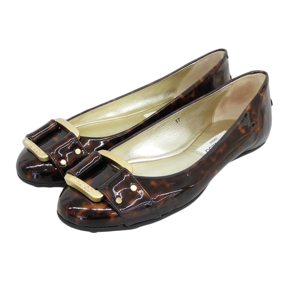 ジミーチュウ 新品同様 Morse パテント フラット パンプス シューズ レディース ブラウン 37 37