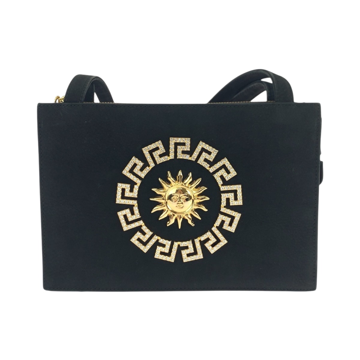 美品 VERSACE ヴェルサーチ ヴィンテージ サンバースト ブラック 黒 ゴールド金具 スウェード ショルダーバッグ トートバッグ 503750 【中古】