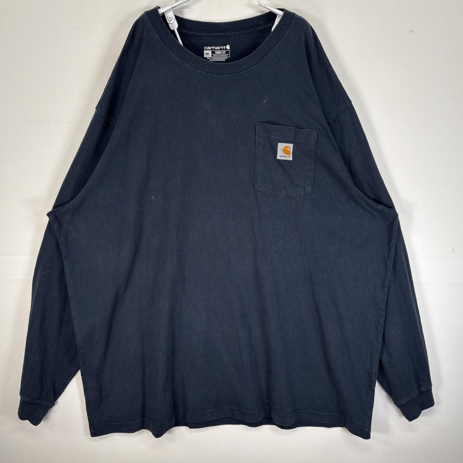 古着 カーハート Carhartt 長袖Tシャツ ワンポイント ロゴ 大きいサイズ 肉厚 クルーネック 3XL  ネイビー 無地 メンズ