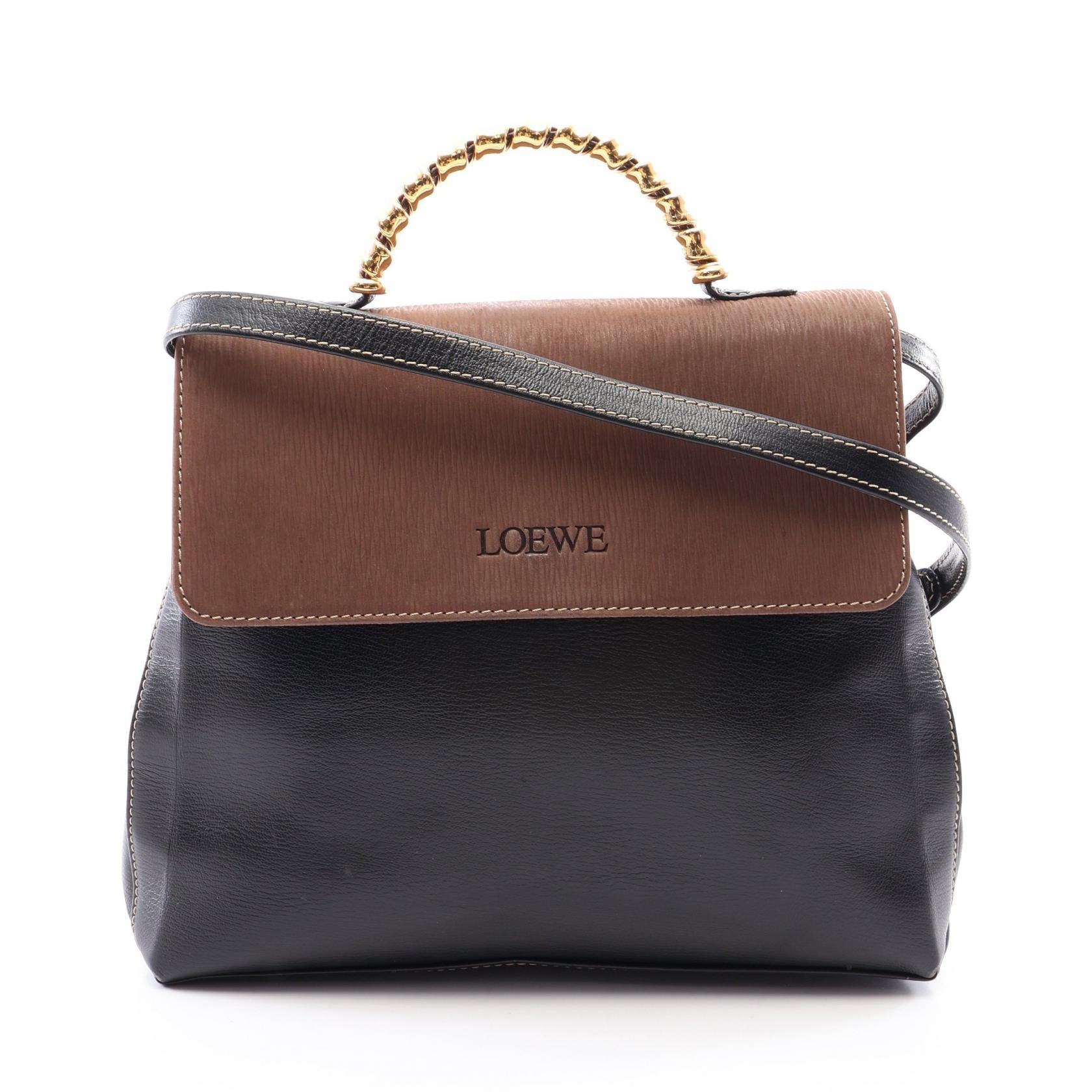ロエベ LOEWE ベラスケス ツイスト 2WAY ハンドバッグ バッグ レザー パイル レディース ブラック系 / ブラウン系 【中古】