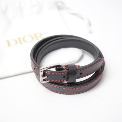 DIOR HOMME ディオール・オム ブレスレット 本革 レザー ブラック×レッド ブランド古着【中古】20260625/RA9920