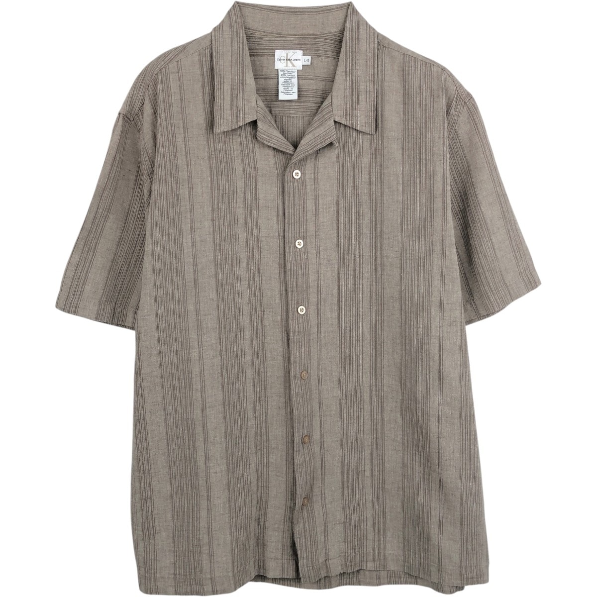 古着 90~00年代 カルバンクライン Calvin klein JEANS ストライプ柄 マルチストライプ 半袖 オープンカラー リネン×コットンシャツ ボックスシャツ メンズL相当/eaa663879