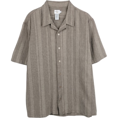 古着 90~00年代 カルバンクライン Calvin klein JEANS ストライプ柄 マルチストライプ 半袖 オープンカラー リネン×コットンシャツ ボックスシャツ メンズL相当/eaa663879