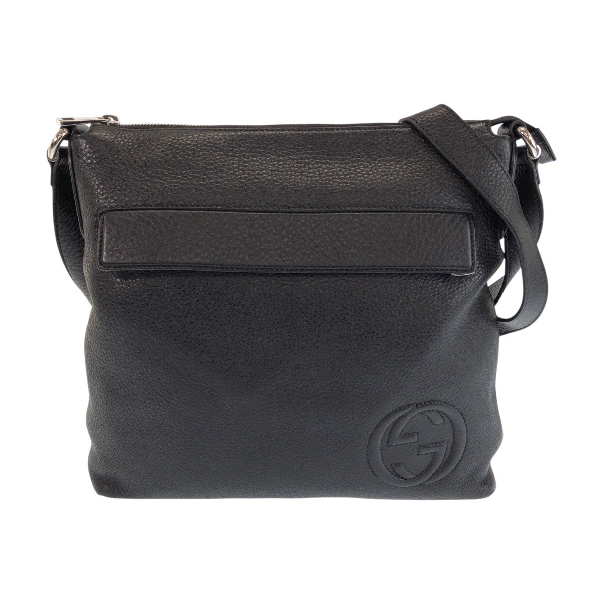 美品 GUCCI グッチ インターロッキング ブラック 黒 シルバー金具 レザー ショルダーバッグ メッセンジャーバッグ 601395 【中古】