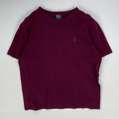 古着 ポロバイラルフローレン Polo by Ralph Lauren 半袖Tシャツ クルーネック 刺繍ロゴ ショートスリーブ M バーガンディー メンズ