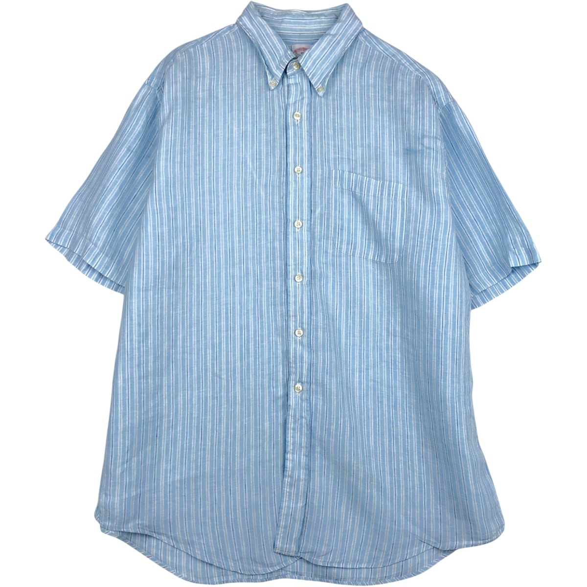 古着 ブルックスブラザーズ Brooks Brothers 346 ストライプ柄 マルチストライプ 半袖 リネン ボタンダウンシャツ メンズXL相当/eaa641622