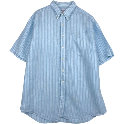 古着 ブルックスブラザーズ Brooks Brothers 346 ストライプ柄 マルチストライプ 半袖 リネン ボタンダウンシャツ メンズXL相当/eaa641622