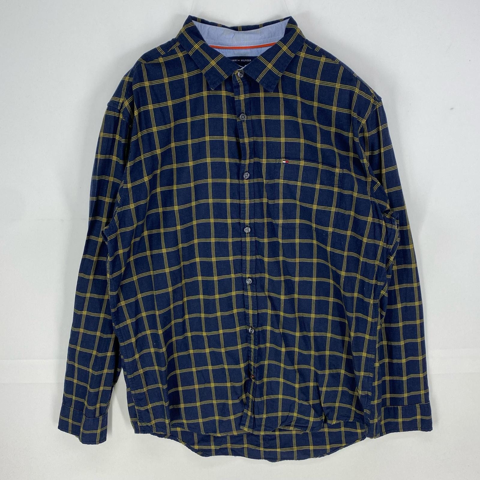 古着 トミーヒルフィガー TOMMY HILFIGER 長袖シャツ ワンポイント ロングスリーブ ロゴ刺繍 XL  ネイビー系 チェック メンズ