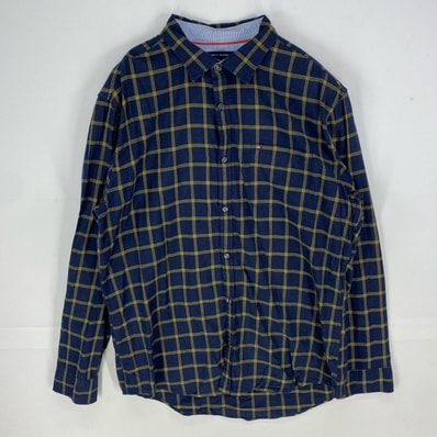 古着 トミーヒルフィガー TOMMY HILFIGER 長袖シャツ ワンポイント ロングスリーブ ロゴ刺繍 XL ネイビー系 チェック メンズ