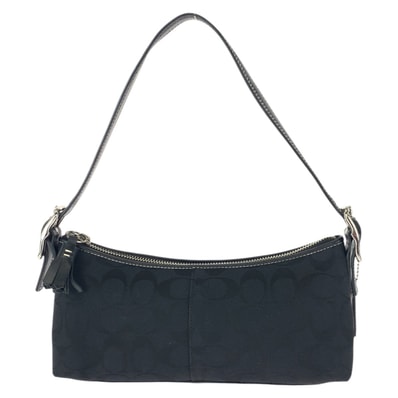 美品 COACH コーチ シグネチャー ブラック 黒 シルバー金具 キャンバス レザー/ ハンドバッグ 600359 【中古】