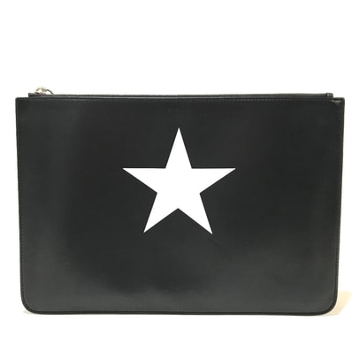 ジバンシィ GIVENCHY スターデザイン セカンドバッグ カバン クラッチバッグ レザー ブラックxホワイト