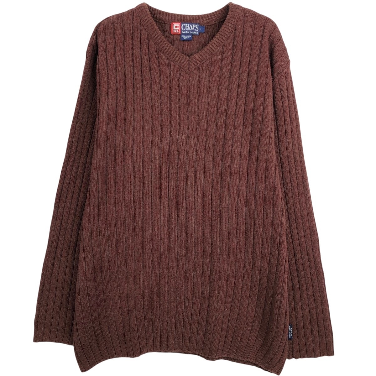 古着 90年代 ラルフローレン Ralph Lauren CHAPS チャップス リブ編み Vネック コットンニットセーター USA製 メンズL相当 ヴィンテージ/eaa654462