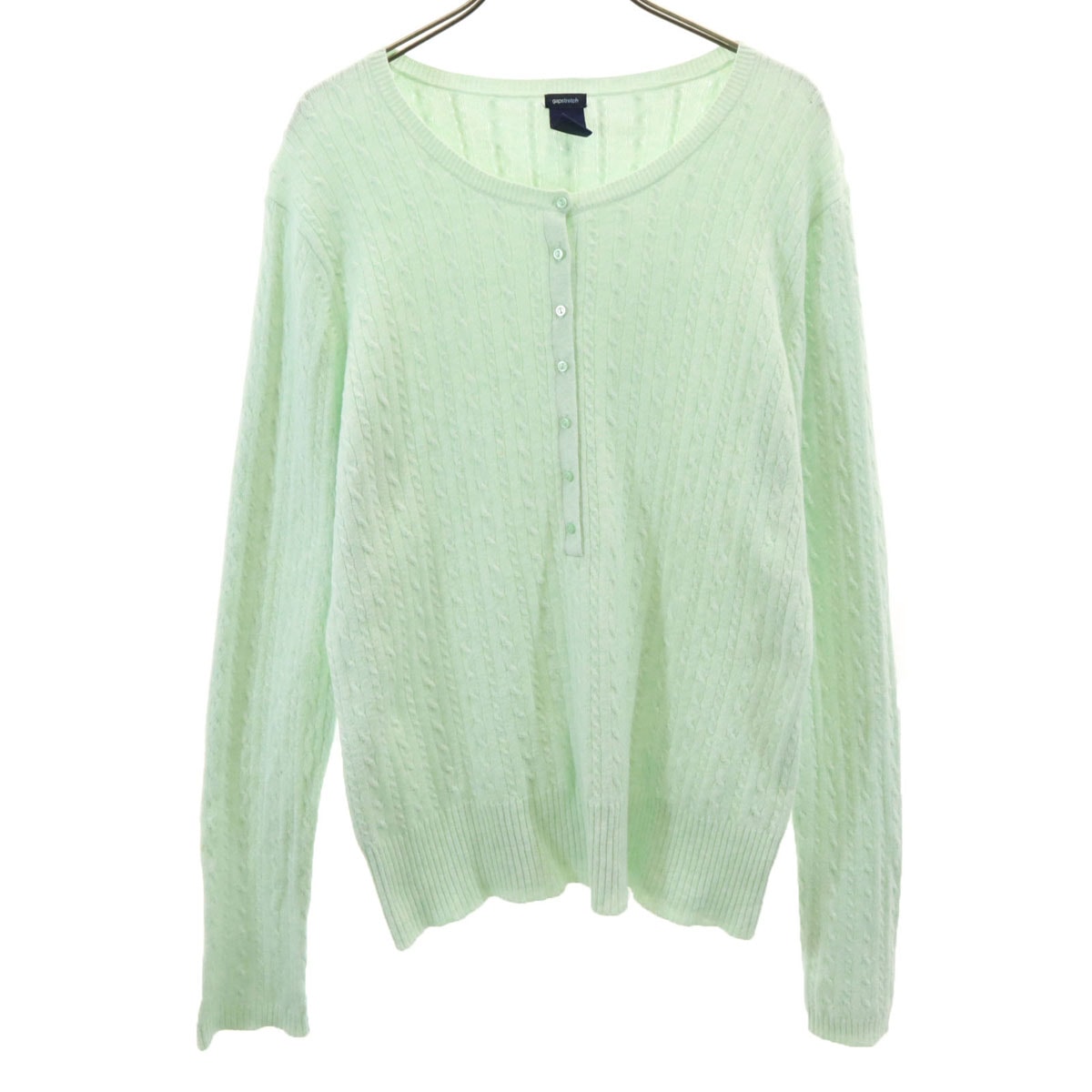 GAP ギャップ 長袖 ヘンリーネック ニット L ミント ケーブル