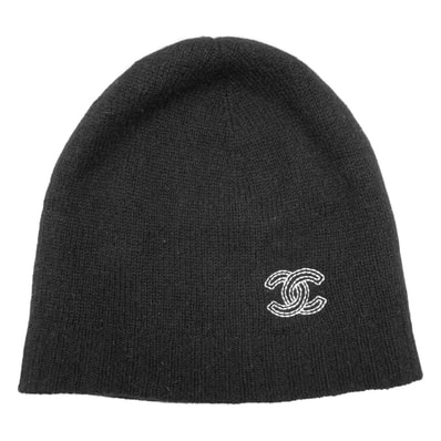 CHANEL シャネル ニットキャップ ココマーク ビーニー ニット帽 帽子 ファッションアイテム アパレル カシミヤ ブラック 黒 レディース 秋 冬【中古品】