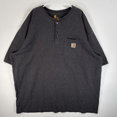 古着 カーハート Carhartt 半袖Tシャツ ヘンリーネック 大きいサイズ 胸ポケ 2XL ダークグレー 無地 メンズ