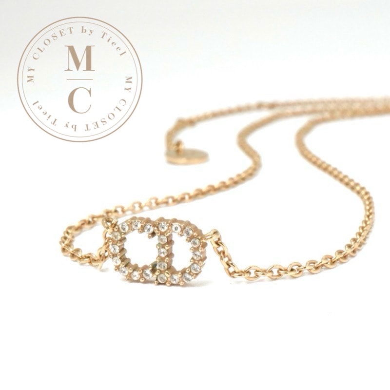 クリスチャンディオール CHRISTIAN DIOR CLAIR D LUNE ネックレス ペンダント チョーカー ゴールド ロゴ ラインストーン
