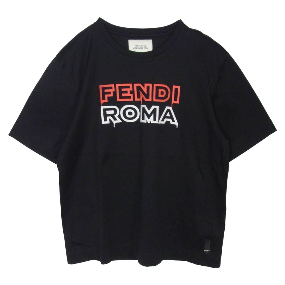FENDI フェンディ MARC JACOBS マークジェイコブス FY0936 ANG6 x MARC JACOBS マークジェイコブス ROMA ローマ エンブロイダリー クルーネック 半袖 Tシャツ ブラック系 XL【中古】