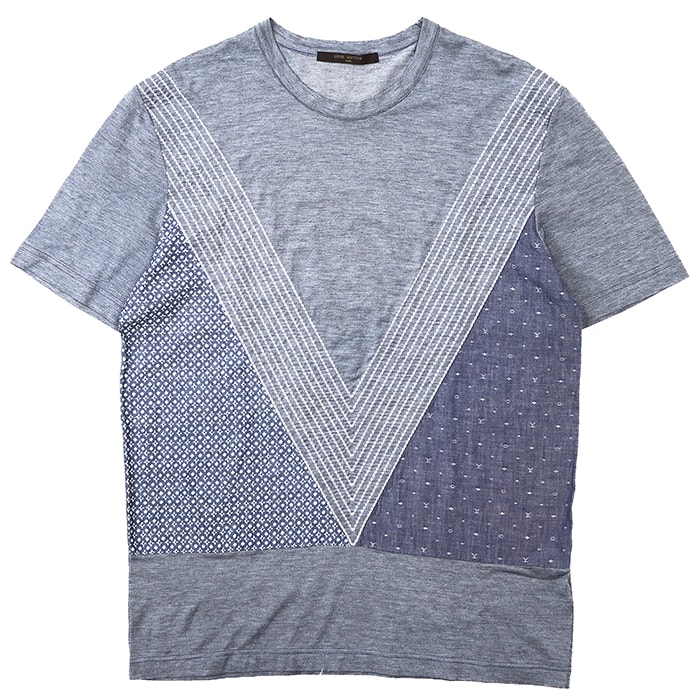 SALE【美品】LOUIS VUITTON ルイ・ヴィトン 半袖Tシャツ サイズ S メンズ LV ロゴ エンブロイダリー 刺繍 ショートレングス コットン100% トップス ライトインディゴ イタリア製