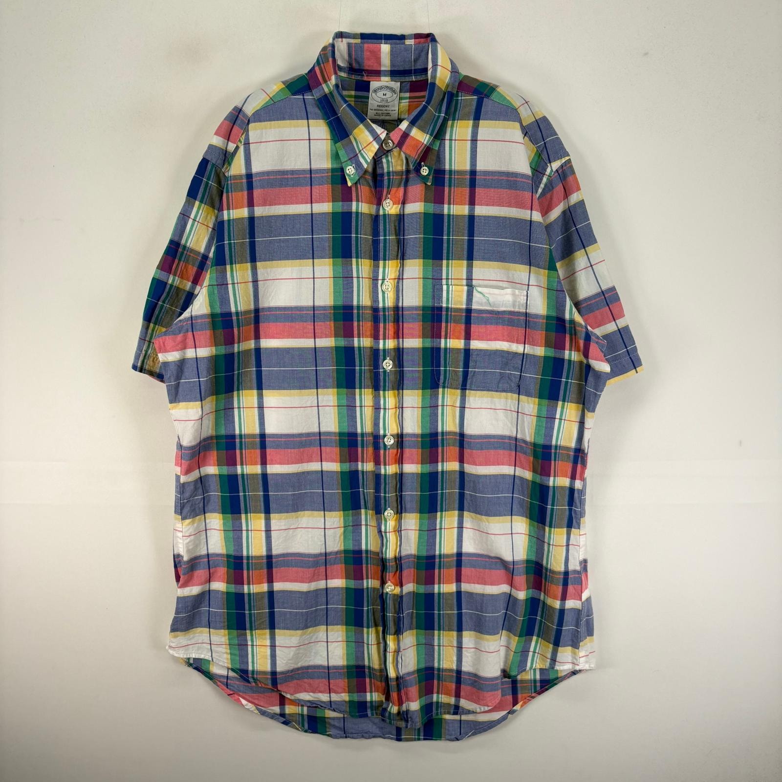 古着 ブルックスブラザーズ Brooks Brothers 半袖シャツ ボタンダウン 胸ポケット M  ブルー系 チェック メンズ